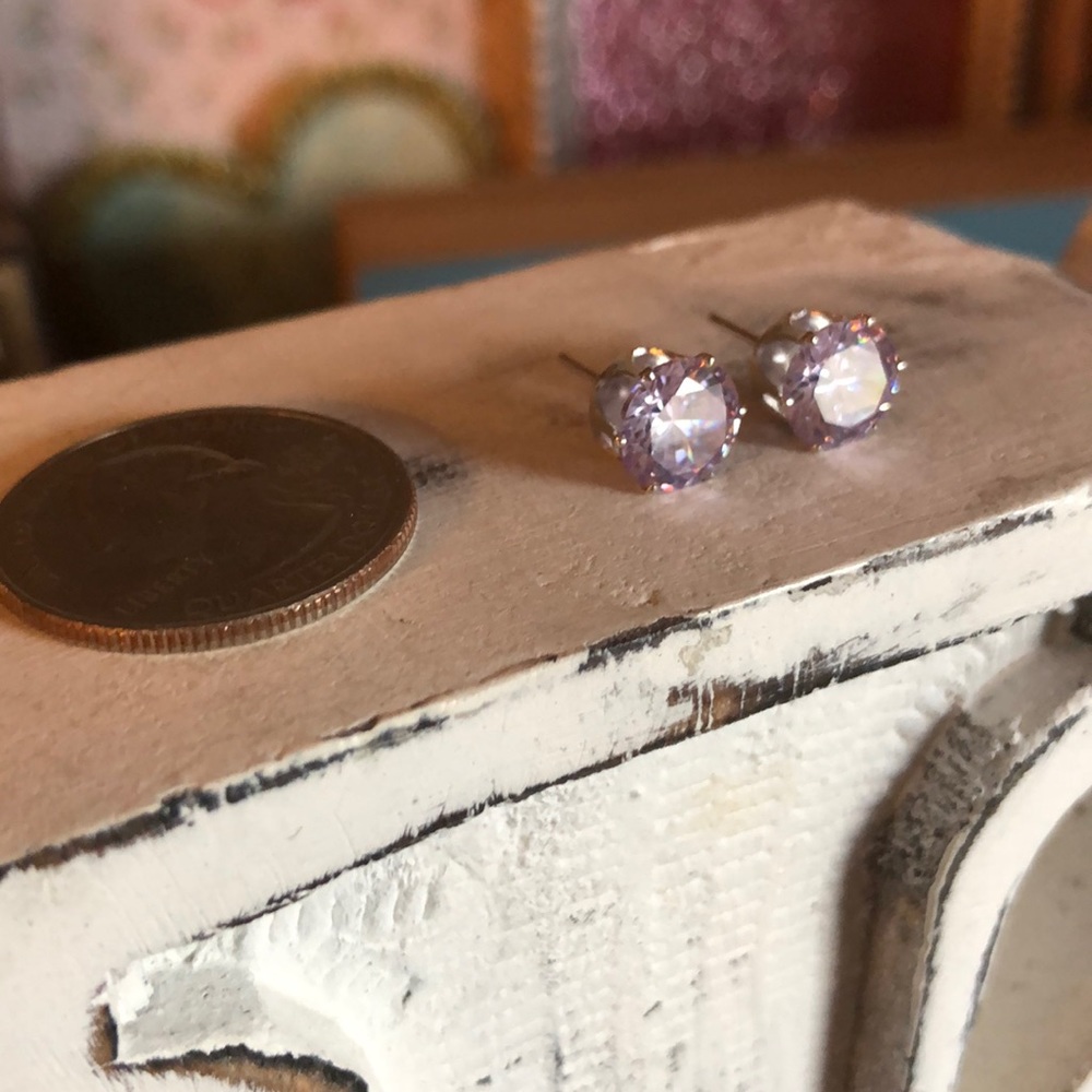 Lavender Rhinestone Earrings - Picture 2 of 4